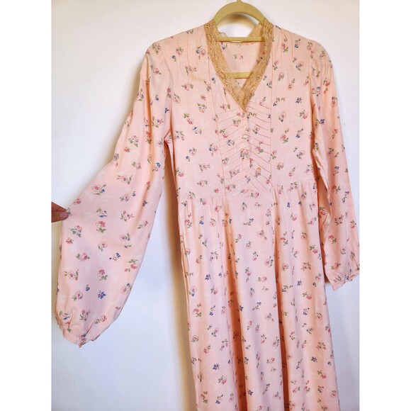 70s Maxi Floral Dress Prairie Peasant Lace Trim - Gunne Sax Victorian Style XXS - Picture 4 of 9